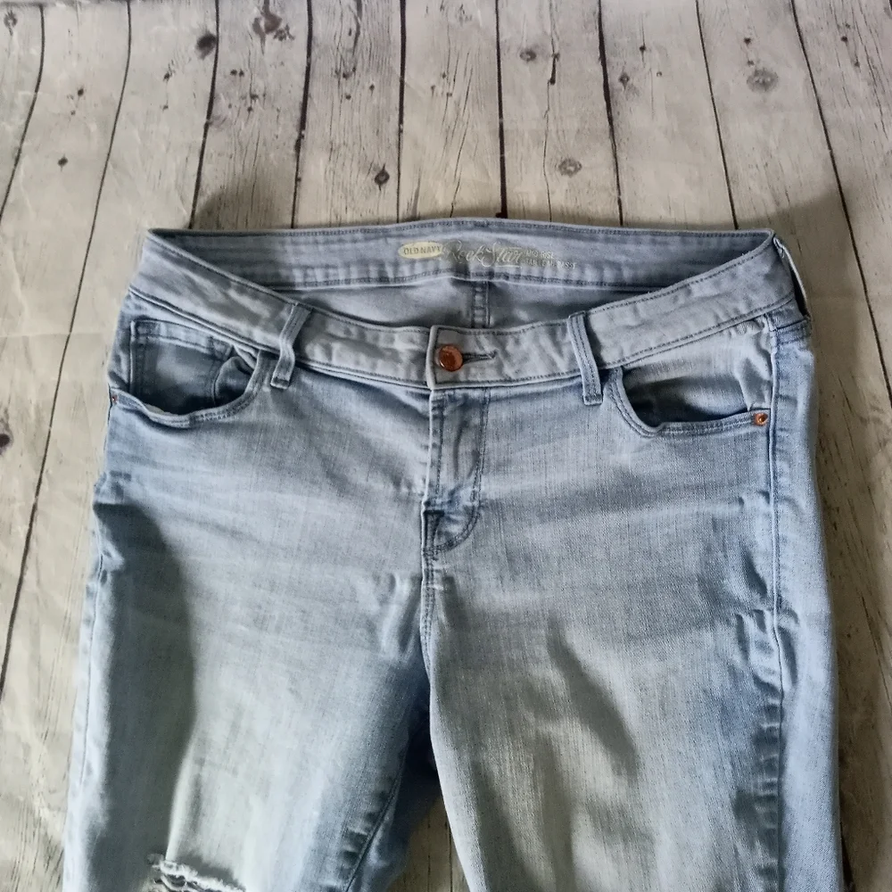 EUC Old Navy ripped Rockstar denim blue jeans - 14P - Picture 4 of 7